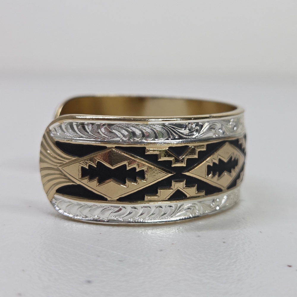 Montana Silversmiths Silver/ Gold Aztec Southwestern Wide Cuff Bracelet Cuff - Picture 3 of 16